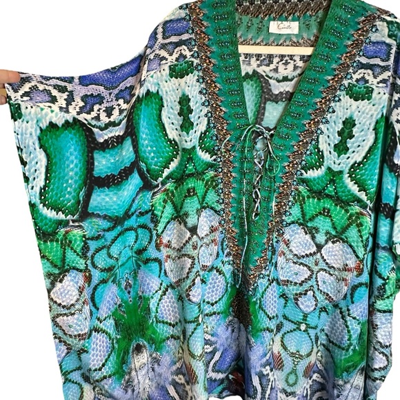 Camilla Los Pozas Short Lace Up Kaftan A Land Of Wonder 100% Silk Revolve Sequin - Picture 5 of 15